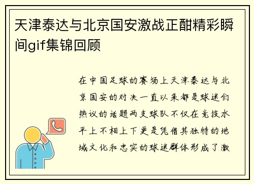 天津泰达与北京国安激战正酣精彩瞬间gif集锦回顾